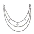 Hip hop style multi-layer silver metal pant chain with rhinestone-encrusted cross pendants - Three Layer Cross Pant Chain