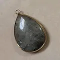 Teardrop labradorite gemstone pendant with gold-plated edge for DIY jewelry - Pendant Only / 26x40mm (11g) / Grade A - Labradorite