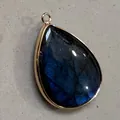 Elegant natural blue labradorite waterdrop pendant with gold metal bezel for DIY necklaces - Pendant Only / 26x40mm (11g) / Grade 4A - Labradorite