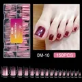 Detail view of 150pcs pink plastic nail forms with comprehensive size chart data. - 150pcs Pink Nail Form 10