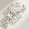 Elegant bridal hair comb with pearls and rhinestones on a silver-tone floral base - Silver Flower Stamen Artificial Pearl Hair Comb