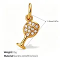 Ciondolo a forma di calice di vino dorato con strass scintillanti in acciaio inossidabile - Pj2234weg Schienale 3d