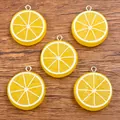 Set of five vibrant yellow resin lemon slice charms with bails for DIY jewelry making - Lemon 23x28mm 3.2g / 1 Piece - Double-sided