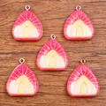 Cinq breloques de tranches de fruits triangulaires en résine style fraise pour création bijoux - Pêche 22 X 27 Mm 3 G / 1 Pièce - Double Face