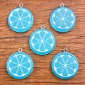 Lot de 5 breloques tranches de citron en résine bleue pailletée pour bijoux artisanaux - Bleu Orange 24 X 28 Mm 33 G / 1 Pièce - Double Face