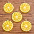 Pendentifs tranches de citron en résine faits à la main pour création bijoux - Jaune Orangé 24 X 28 Mm 33 G / 1 Pièce - Double Face