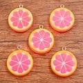 Pendentifs faits main en résine tranche de pamplemousse rose pour bijoux DIY et accessoires - Rose Orange 24 X 28 Mm 33 G / 1 Pièce - Double Face
