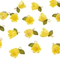 Yellow acrylic lily of the valley flower bud beads with green leaves for DIY jewelry making - Yellow / 11x14mm Hole Diameter Approx. 2mm 2 Pieces/pack