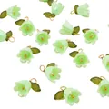 Handmade DIY green lily-of-the-valley acrylic flower charms for jewelry necklaces - Iridescent Green / 11x14mm Hole Diameter Approx. 2mm 2 Pieces/pack