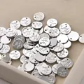 Macro view of silver round metal charms with embossed floral pattern for DIY jewelry - 67# White K Round [1 Piece] A1-503 (approx. 9.2mm)