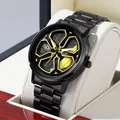 Stylish men's sports wristwatch featuring a cool black and yellow car rim wheel hub dial - LT01 Yellow