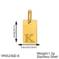 Gold plated stainless steel pendant with letter K engraving and dimensions - Initial Letter K Style (长牌字母-K) / 1 Piece (1cmx0.6cm) / Rose Gold
