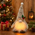 Glowing Christmas gnome plush decoration with warm led light and knitted hat decor - Apricot Bowknot