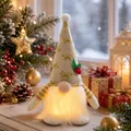 Handcrafted glowing Christmas gnome ornament with warm LED light and gold bow hat - Yellow Bowknot