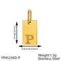 Gold plated stainless steel rectangle pendant charm with engraved letter P for DIY - Initial Letter P Style (长牌字母-P) / 1 Piece (1cmx0.6cm) / Rose Gold