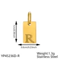 Gold plated stainless steel rectangle pendant with engraved letter R for DIY jewelry - Initial Letter R Style (长牌字母-R) / 1 Piece (1cmx0.6cm) / Rose Gold