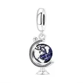 Exquisite silver-plated globe travel charm with deep blue enamel for modular DIY bracelets - Otc1181 - Globe Pendant