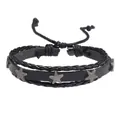 Pulsera de cuero trenzado negro para hombre con tachuelas de estrellas plateadas vintage - Estilo Estrella Pequeña / Negro