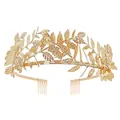 Elegant gold laurel leaf bridal tiara crown with hair combs for wedding parties - Gold [style Two]