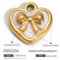Stainless steel gold plated heart shaped charm with white bow detail for DIY jewelry - Pj93529a (white)