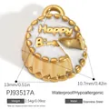 Gold stainless steel birthday cake pendant charm with white enamel detail for DIY jewelry - Pj93517a (white)