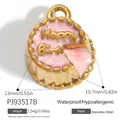 Pink enamel cake charm pendant in gold-plated stainless steel for DIY jewelry making - Pj93517b (pink)