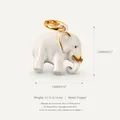 Detailed white enameled elephant pendant in gold-rimmed copper with size measurements - Elephant Pendant 2