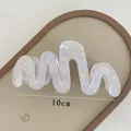 Iridescent white wavy acetate hair claw clip, 10cm large shark clip for long hair - 4-medium White