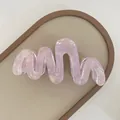 Iridescent pink wavy acetate hair claw clip, 10cm length, elegant shark clip for women - 2- Medium Light Pink