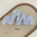 Large wavy acetate hair claw clip in shimmering light blue, professional 10cm size view - 5-medium Sky Blue