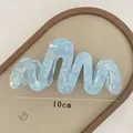 Large wave curve acetate hair claw clip in iridescent light blue, 10cm measurement - 1-medium Aqua Blue