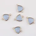Light blue faceted triangle stone charms with gold copper edging and double connector bails - Light Blue Jade