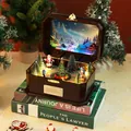 Boîte à musique de Noël vintage en résine avec scène lumineuse et train rotatif - Boîte à Musique Train Rotatif
