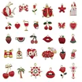 Mixed red enamel alloy cartoon charms for DIY bracelet and keychain making - M476 - Oil-drip Red 31 Styles 1 Piece Per Style - 40.4g