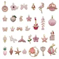 Assorted pink cartoon enamel alloy charms for DIY jewelry making crafts and keychains - M477 - Oil Drop Pink 31 Designs 1 Piece Per Design - 40.4g