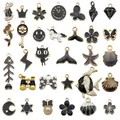 Collection of diverse black enamel charms for DIY jewelry making and keychain accessories - M480 - Black With Oil Stains 31 Styles 1 Style Per Set - 33g
