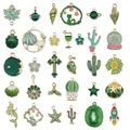Assortment of green enamel alloy charms for DIY jewelry and handmade keychain crafts - M475 - Oil-drip Green 31 Varieties 1 Piece Per Variety - 42.1g