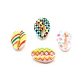Colorful painted natural cowrie shell beads with checkered and floral patterns for DIY - Pack of 20 (9x19mm) / Multicolor
