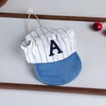 Striped pet baseball cap in blue and white with adjustable strap for dogs and cats - A Baseball Cap / S