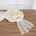 Cappello di paglia dolce con fiocco in pizzo e ciondoli a fragola per vacanze al mare - Fragola Scozzese / Beige