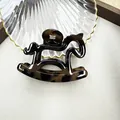 Pince à cheveux élégante en acétate écaille de tortue en forme de cheval à bascule - Imprimé léopard