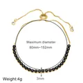 Adjustable gold chain bracelet with micro-inlaid black zircon stones - Black