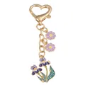 Creative gold metal keychain featuring purple iris flower charms and a heart-shaped clip - Orchid Cluster Style