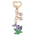 Elegant purple orchid metal keychain featuring golden heart clasp and flower charms - Iris String