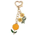 Gold-toned sunflower enamel keychain featuring a heart-shaped clasp and floral pendants - Sunflower String