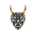 Vintage Hannya demonic mask ring in titanium steel with long golden horns for men - US 7 / Gold & Silver