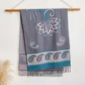 Vintage ethnic style faux cashmere scarf with paisley floral pattern and fringes - 200x65cm / Dark Gray