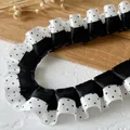 High-quality double-layer polka dot pleated lace ribbon for handmade DIY crafts and hair accessories - Encrypted Black Polka Dot Design 1 Meter Long And 2.5 Cm Wide.