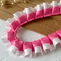 Premium double-layered pink polka dot pleated lace trim for handmade DIY craft projects - Encrypted Rose Red Polka Dot Design 1 Meter Long And 2.5 Cm Wide.
