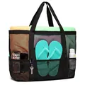 Extra large mesh beach bag tote with multiple pockets for swimming and travel gear - 42*38*20cm / Black